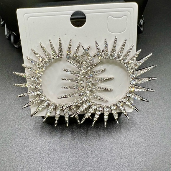 New Sparkling Crystal Accented Silver Hoop Earrings - Picture 5 of 10